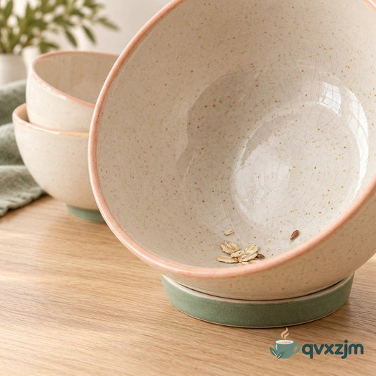 qvxzjm Cream Ceramic Bowls with Peach Rims, Set of 3