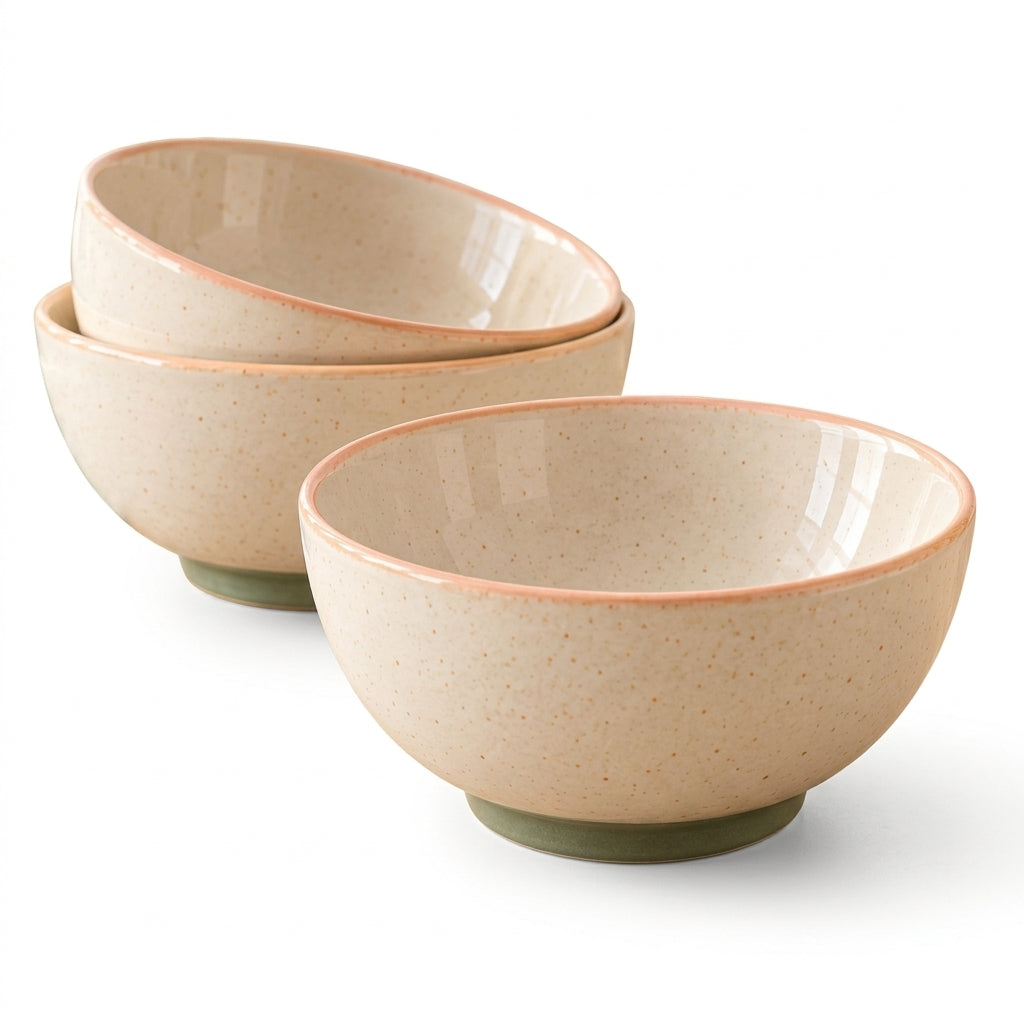 qvxzjm Cream Ceramic Bowls with Peach Rims, Set of 3
