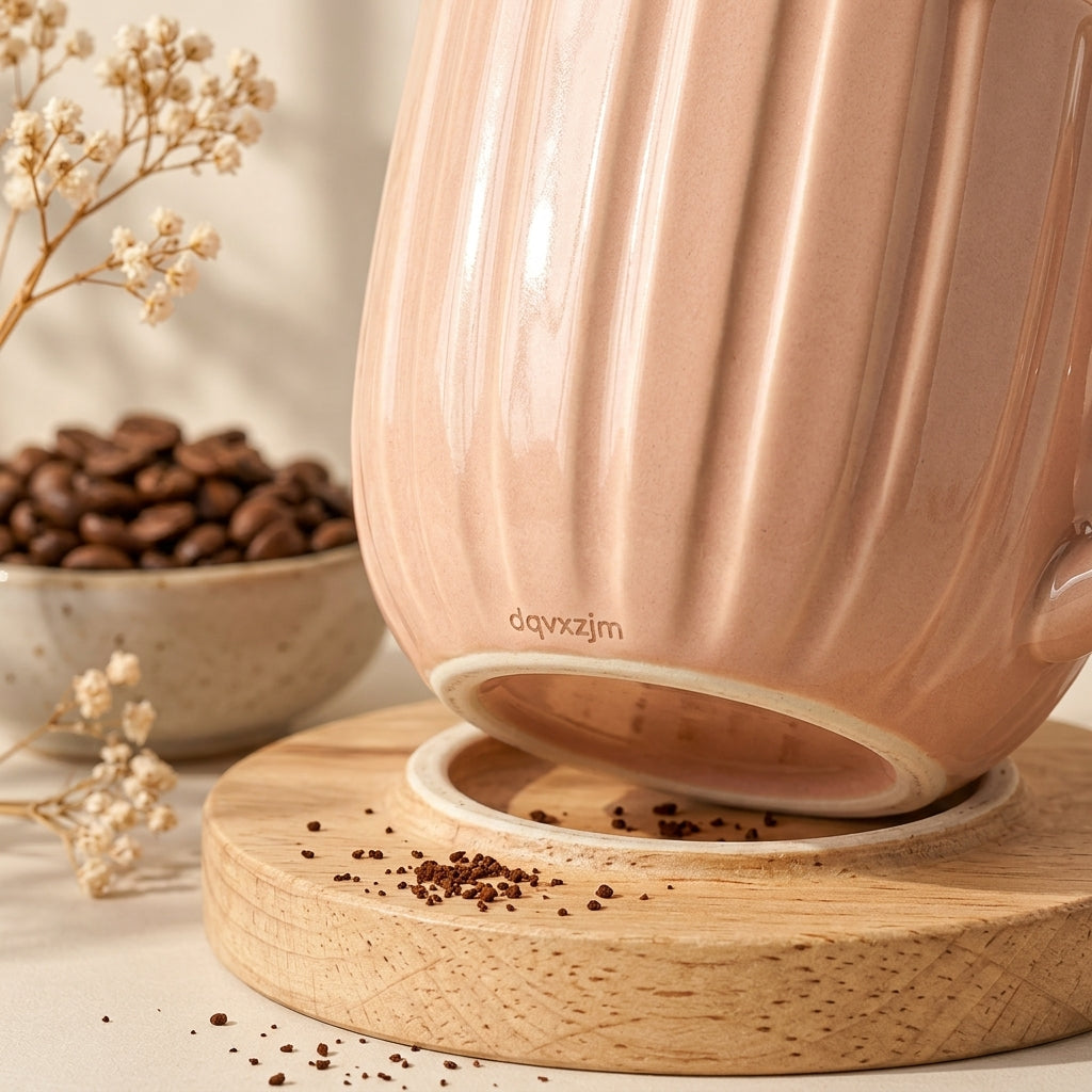qvxzjm Peach Ribbed Ceramic Mug