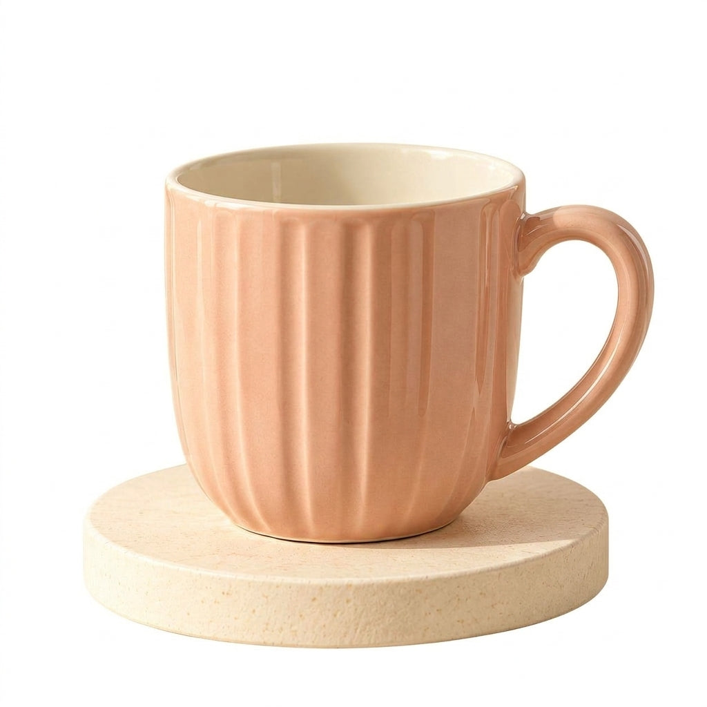 qvxzjm Peach Ribbed Ceramic Mug