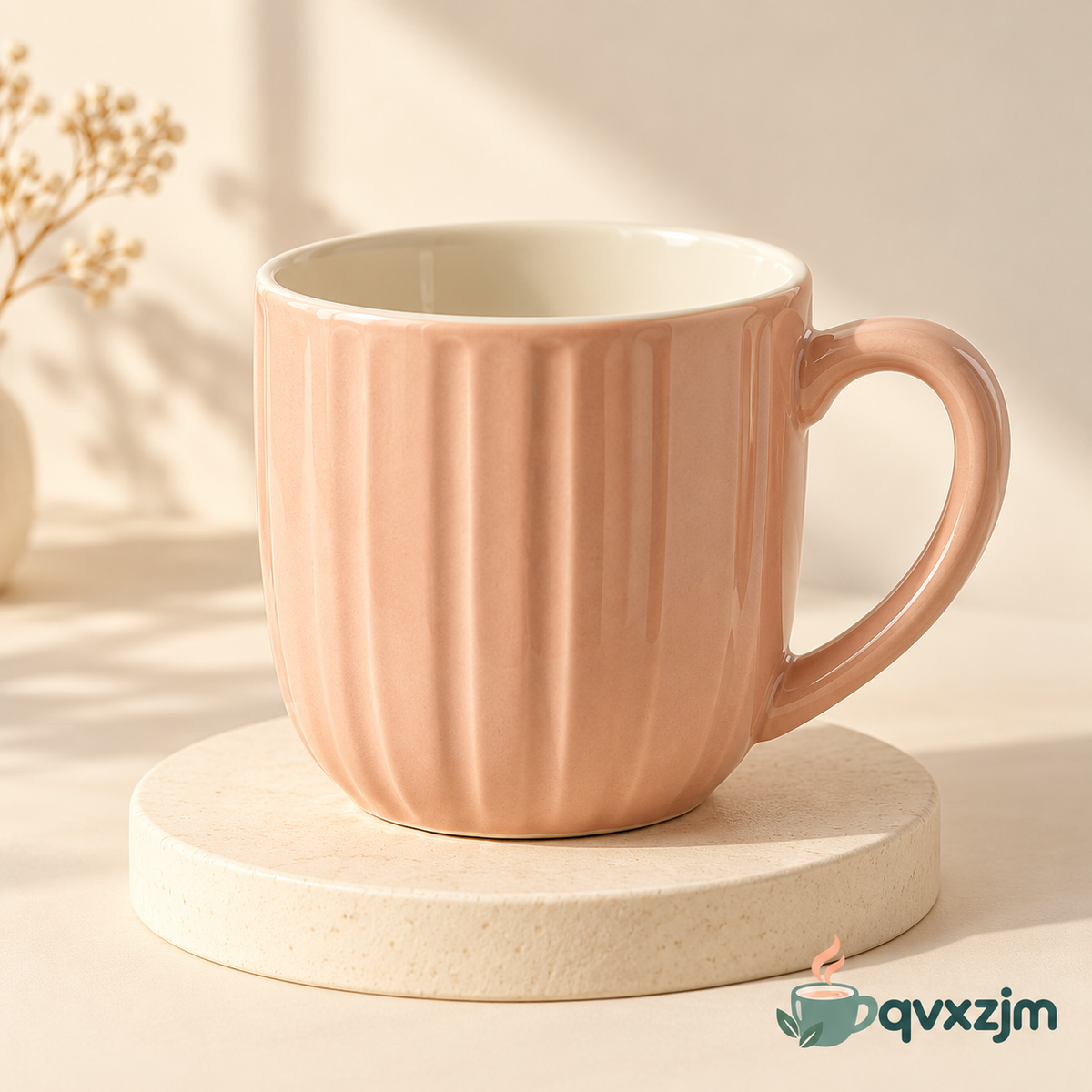 qvxzjm Peach Ribbed Ceramic Mug