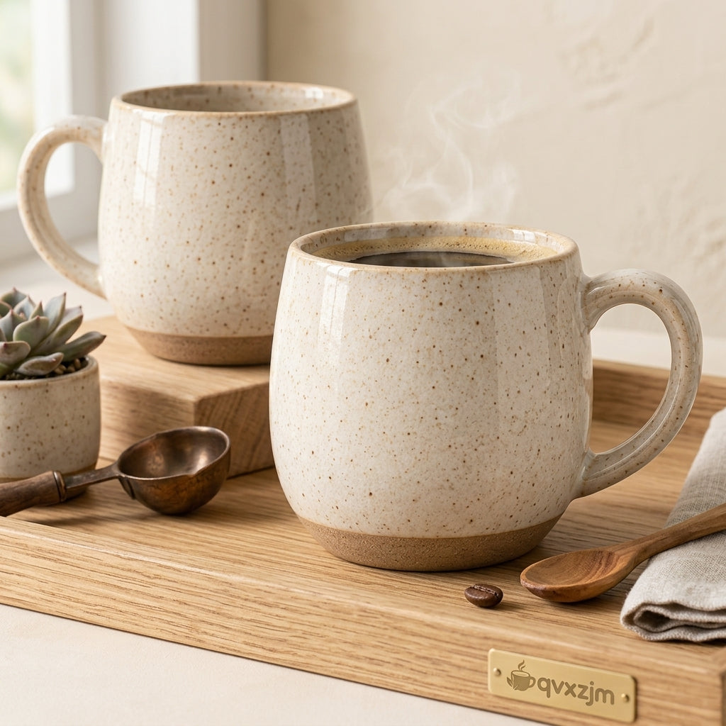 qvxzjm Cream Speckled Ceramic Mugs, Set of 2