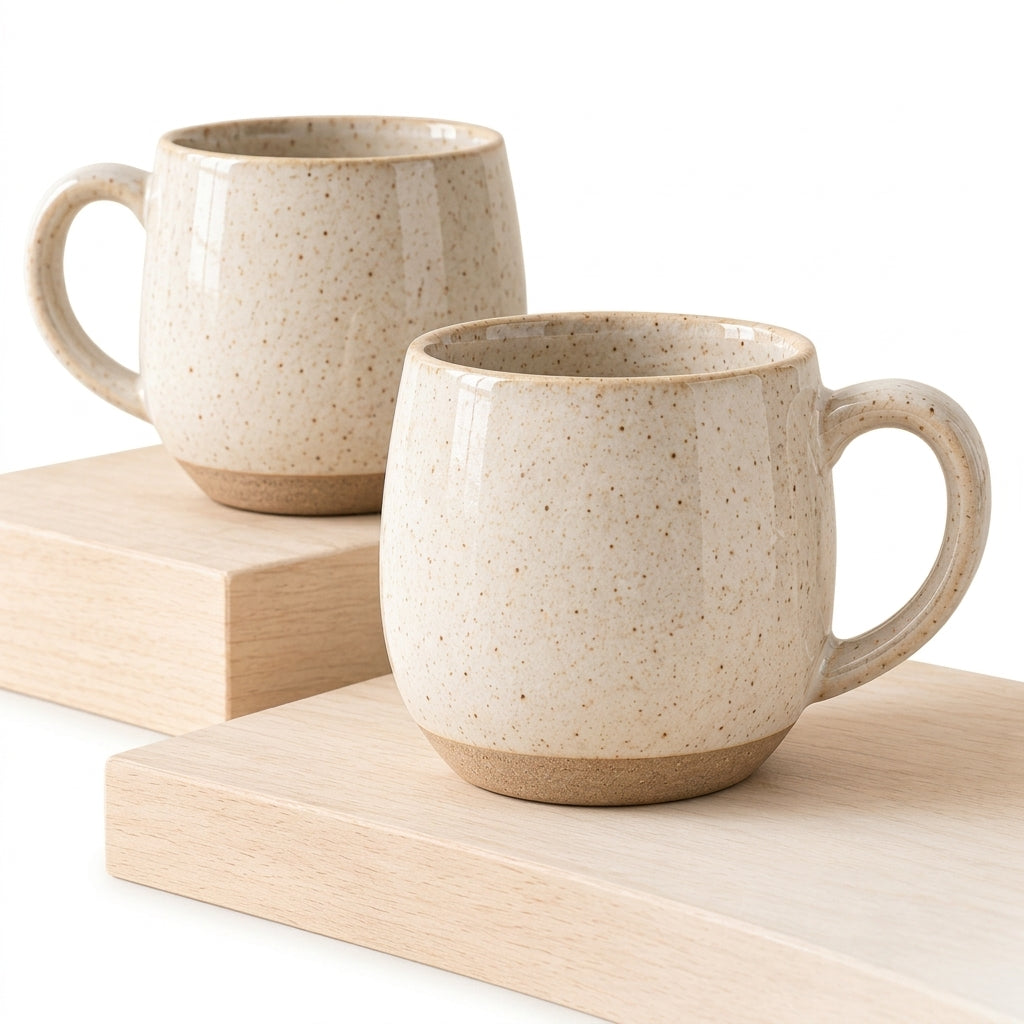 qvxzjm Cream Speckled Ceramic Mugs, Set of 2