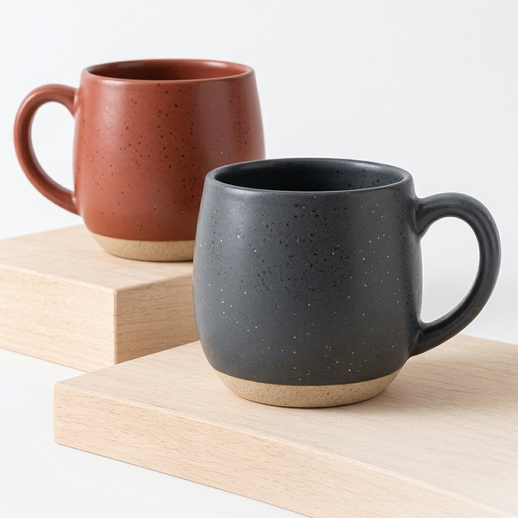 qvxzjm Cream Speckled Ceramic Mugs, Set of 2