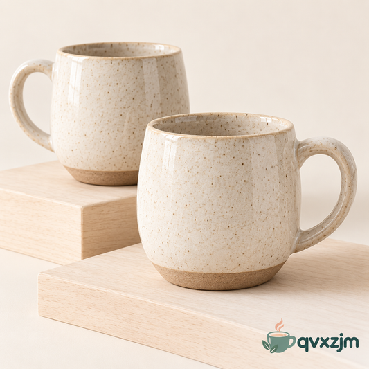 qvxzjm Cream Speckled Ceramic Mugs, Set of 2