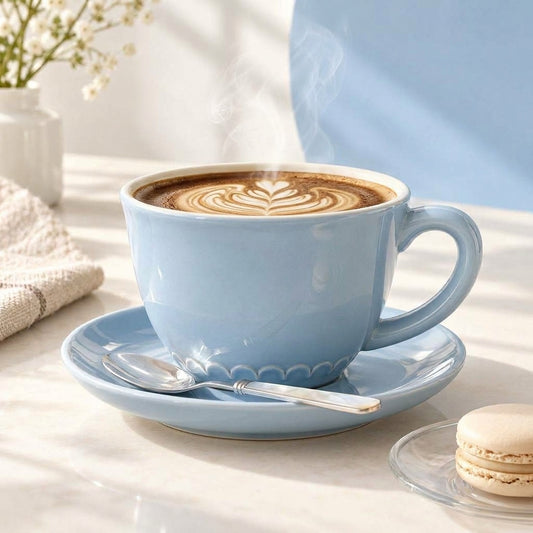 qvxzjm Powder Blue Ceramic Cup & Saucer
