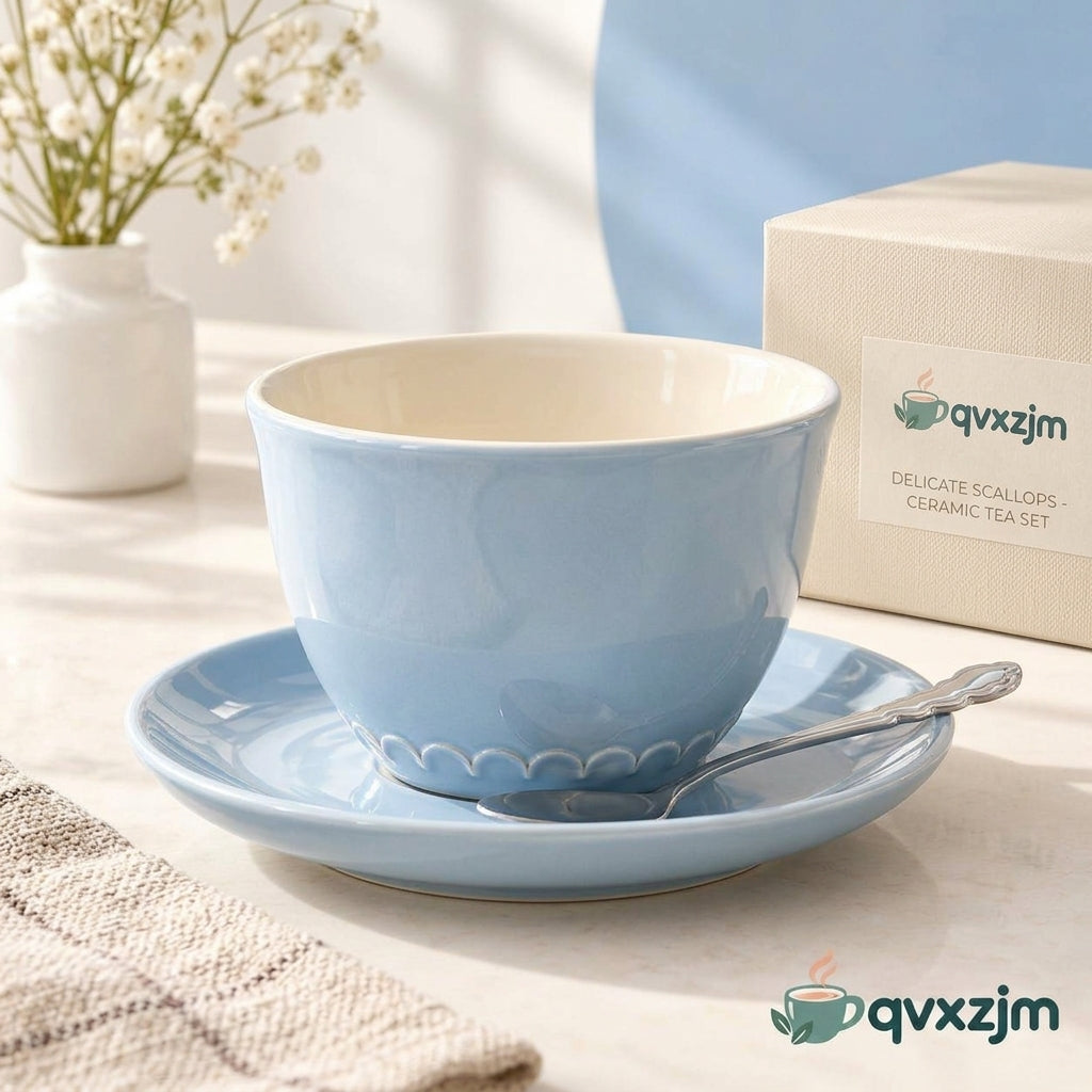 qvxzjm Powder Blue Ceramic Cup & Saucer