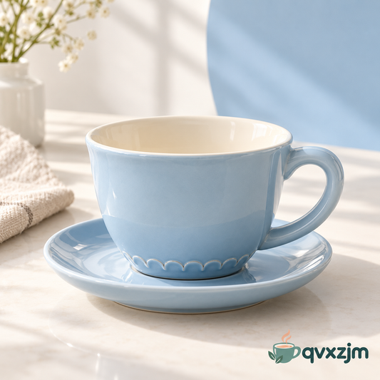 qvxzjm Powder Blue Ceramic Cup & Saucer