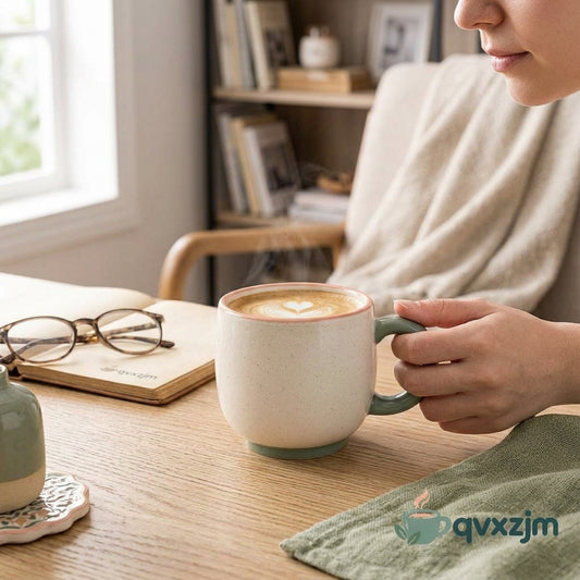 qvxzjm Cream Ceramic Mug with Sage Handle