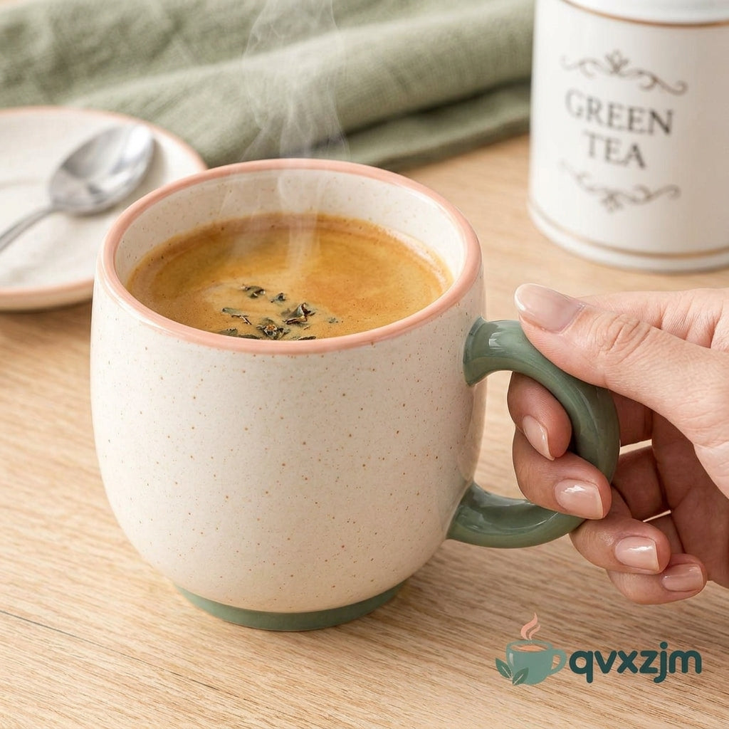 qvxzjm Cream Ceramic Mug with Sage Handle