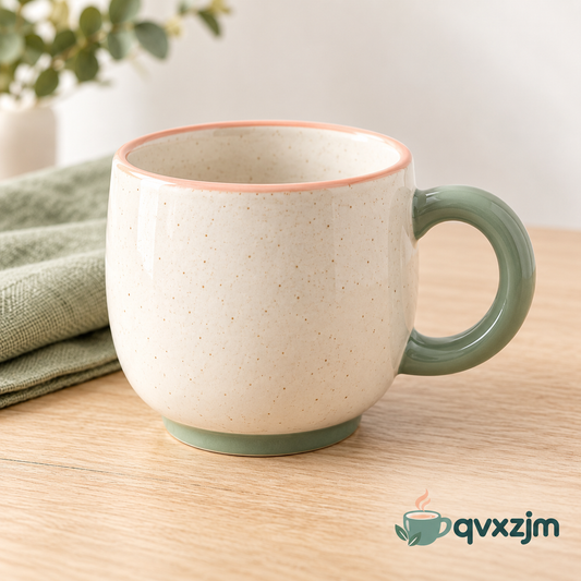 qvxzjm Cream Ceramic Mug with Sage Handle
