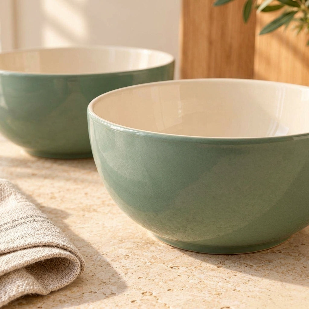 qvxzjm Sage Green Ceramic Bowls, Set of 2