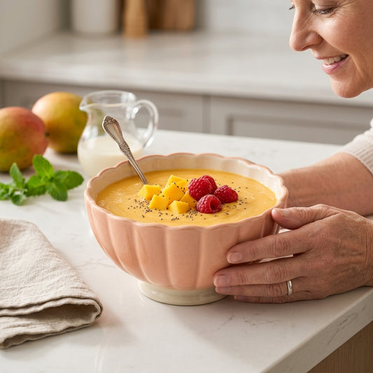 qvxzjm Peach Scalloped Ceramic Bowl
