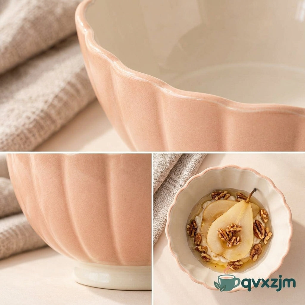 qvxzjm Peach Scalloped Ceramic Bowl