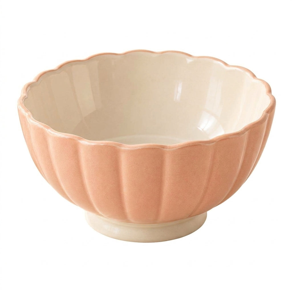 qvxzjm Peach Scalloped Ceramic Bowl