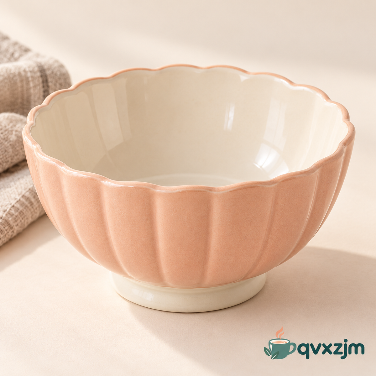 qvxzjm Peach Scalloped Ceramic Bowl