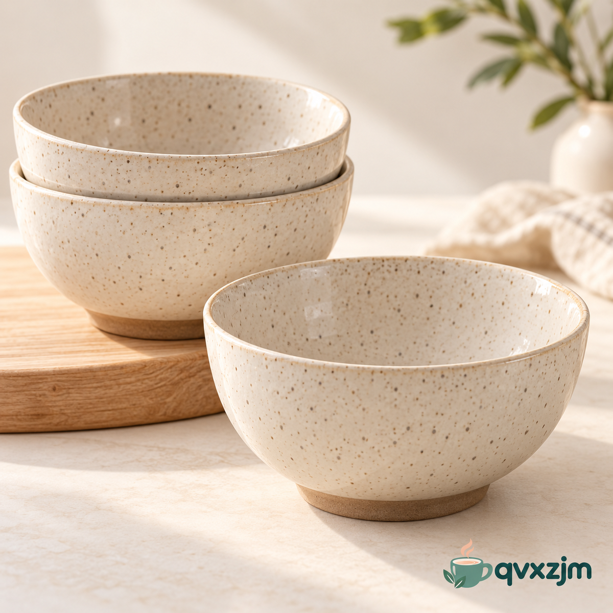 qvxzjm Cream Speckled Ceramic Bowls, Set of 3